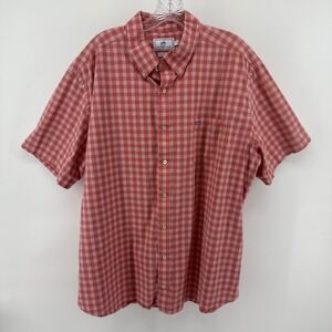 Southern Tide Men's XXL Classic Fit Plaid Short‎ Sleeve Button Down Coral Blue